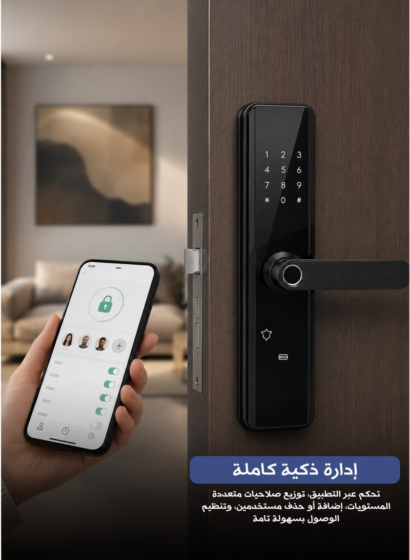 قفل باب ذكي بالبصمة WiFi – Smart Door Lock مع تطبيق للجوال – قفل إلكتروني للأبواب الخشبية والمعدنية والفنادق - Image 4