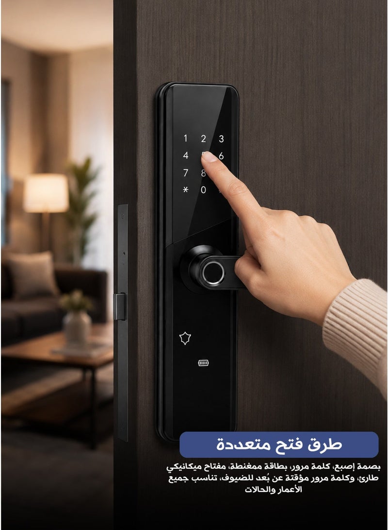 قفل باب ذكي بالبصمة WiFi – Smart Door Lock مع تطبيق للجوال – قفل إلكتروني للأبواب الخشبية والمعدنية والفنادق - Image 1