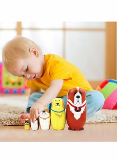 Y&D Russian Nesting Dolls, 5pcs Nested Dog Set, Traditional Classic Handmade Wood Stacking Toy for Children Kids, Birthday Party Home Decoration, New Year, Wishing Gift  - Image 3