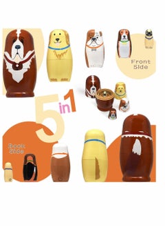 Y&D Russian Nesting Dolls, 5pcs Nested Dog Set, Traditional Classic Handmade Wood Stacking Toy for Children Kids, Birthday Party Home Decoration, New Year, Wishing Gift  - Image 2