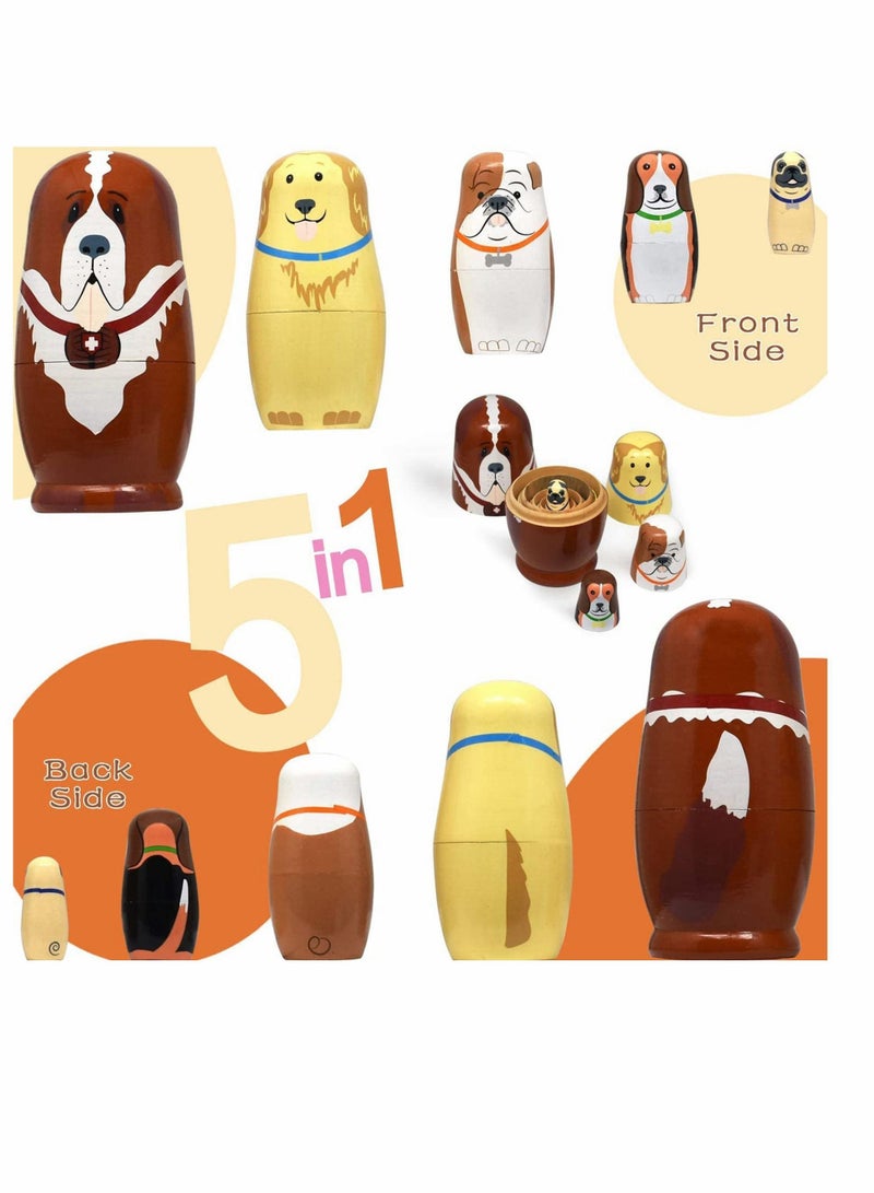 Y&D Russian Nesting Dolls, 5pcs Nested Dog Set, Traditional Classic Handmade Wood Stacking Toy for Children Kids, Birthday Party Home Decoration, New Year, Wishing Gift  - Image 2
