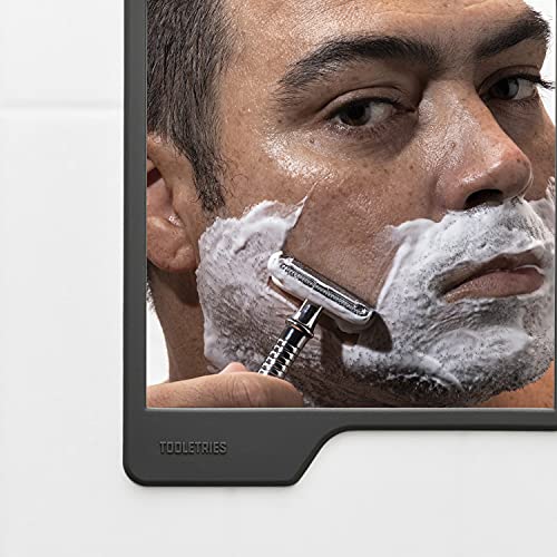 TOOLETRIES Oliver Shower Mirror - Premium Shower Mirror for Shaving, Grooming - 100% silicone - Shatterproof Mirror - Grips to Shiny Surfaces - No Suction Cups - No Adhesives - Charcoal - Image 3