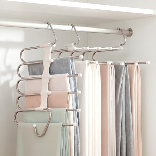 Zylkorb Pants Hangers Space Saving 5 Tier 2 Pack Closet Organizers and Storage Closet OrganizerAntiSlip DesignCloset Organizers and Storage for Pants Jeans Skirts Scarf Legging - Image 1