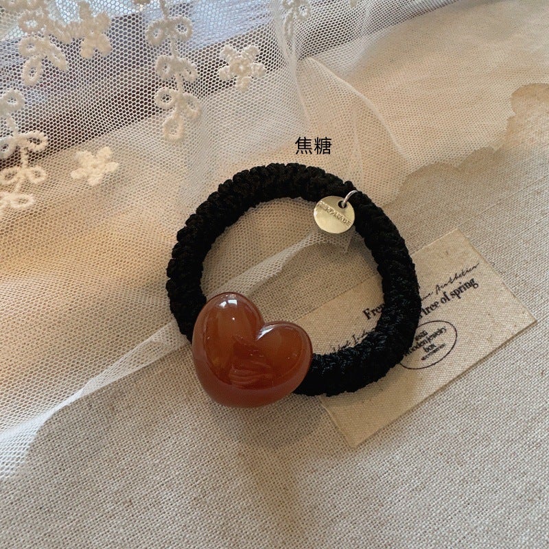 Loquat 2024 Trendy Resin Heart Hair Ties Elastic Ponytail Holders Caramel
