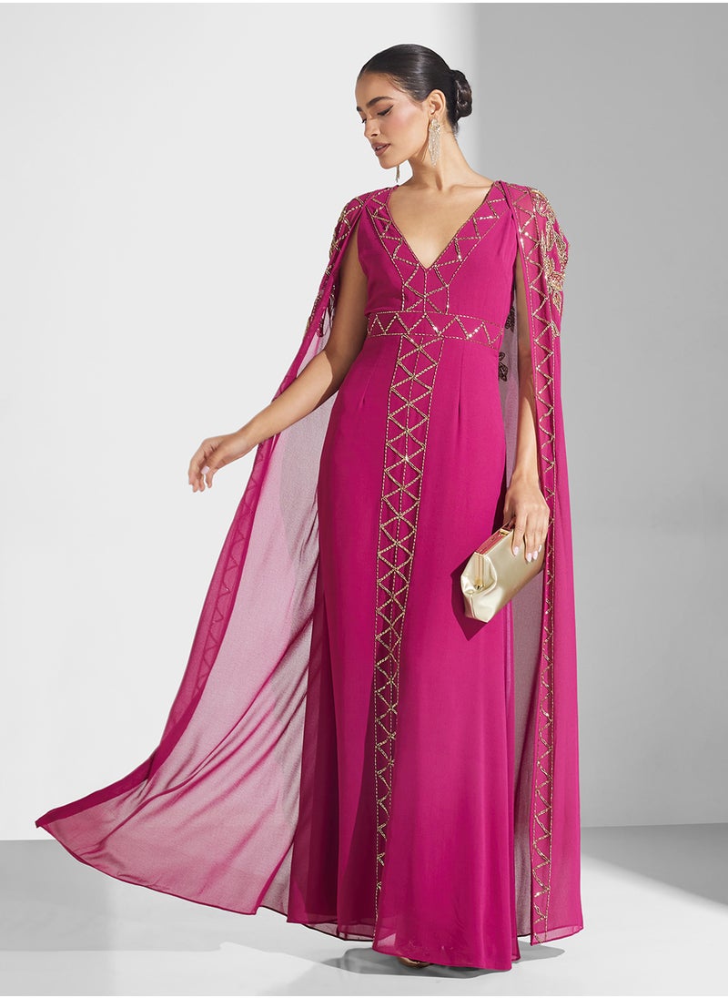 Frock and Frill - V-Neck Sequin Maxi Dress - Image 1