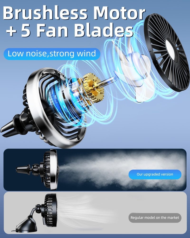DICMKY USB Car Fan with Colorful Light, 360° Rotating Clip, Quiet Operation for Cars & Trucks - Image 5