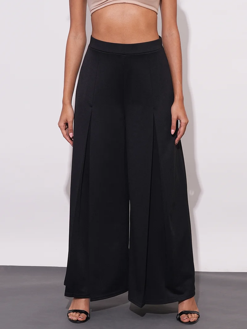 globus Women Mid-Rise Relaxed Fit Casual Flared Wide Leg Casual Treggings