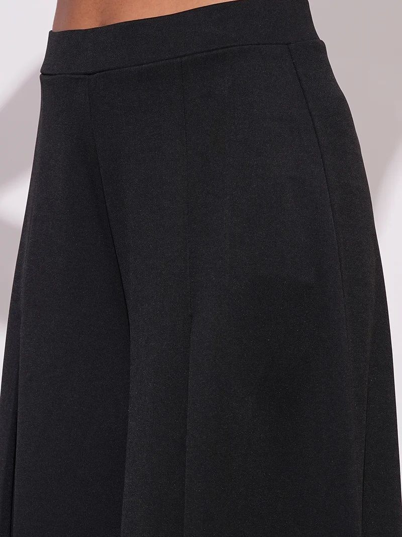 globus Women Mid-Rise Relaxed Fit Casual Flared Wide Leg Casual Treggings