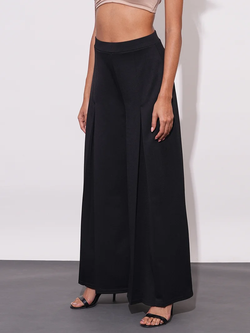 globus Women Mid-Rise Relaxed Fit Casual Flared Wide Leg Casual Treggings