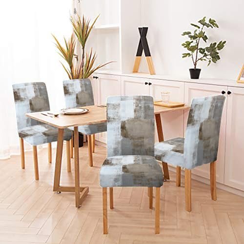 CAPSCEOLL Brown and Grey Chair Covers Chair Cover Set of 4 Stretch Parsons Chair Slipcovers Universal Removable Washable Chair Seat Covers Protector for Dining Room Kitchen Hotel - Image 4