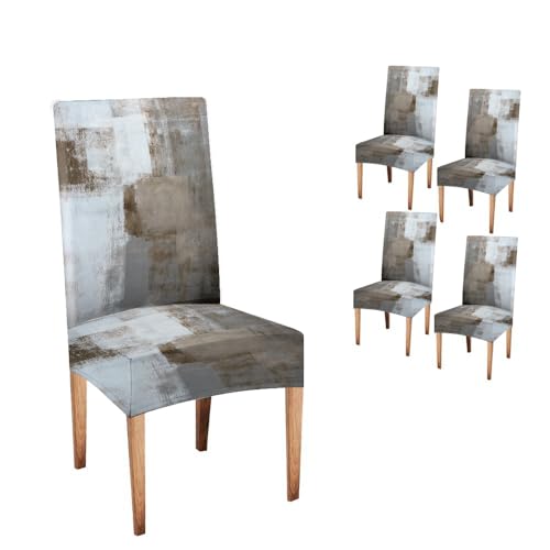 CAPSCEOLL Brown and Grey Chair Covers Chair Cover Set of 4 Stretch Parsons Chair Slipcovers Universal Removable Washable Chair Seat Covers Protector for Dining Room Kitchen Hotel - Image 1