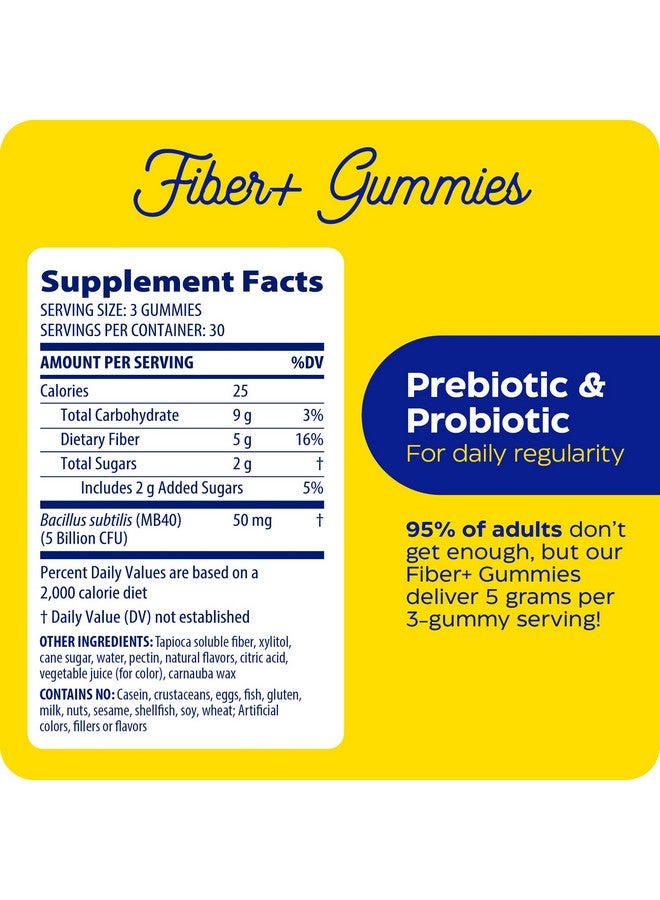 ENZYMEDICA Enzymedica Fiber+ Gummies with Prebiotics & Probiotics for Daily Regularity, Vegetarian, 5g Fiber, Natural Chewable Digestive Health Supplement, Kids & Adult Women & Men, Blood Orange Flavor, 90 ct  - Image 2