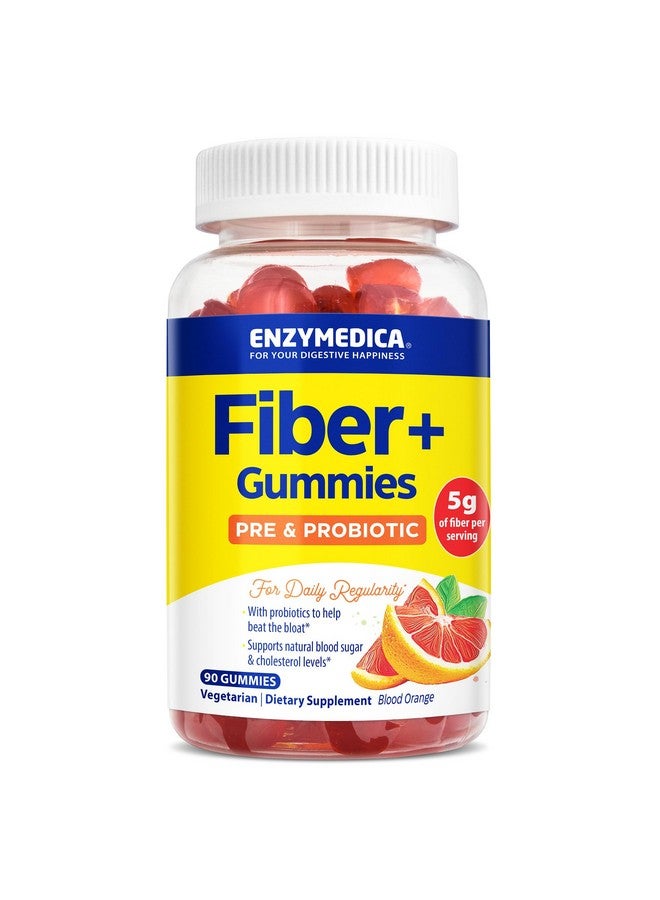 ENZYMEDICA Enzymedica Fiber+ Gummies with Prebiotics & Probiotics for Daily Regularity, Vegetarian, 5g Fiber, Natural Chewable Digestive Health Supplement, Kids & Adult Women & Men, Blood Orange Flavor, 90 ct  - Image 1