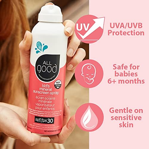 All Good Makes Everything Better All Good Baby & Kids Sunscreen Spray - UVA/UVB Broad Spectrum, SPF 30, Zinc Oxide, Coral Reef Friendly, Water Resistant, Calendula, Aloe (6 oz) - Image 3