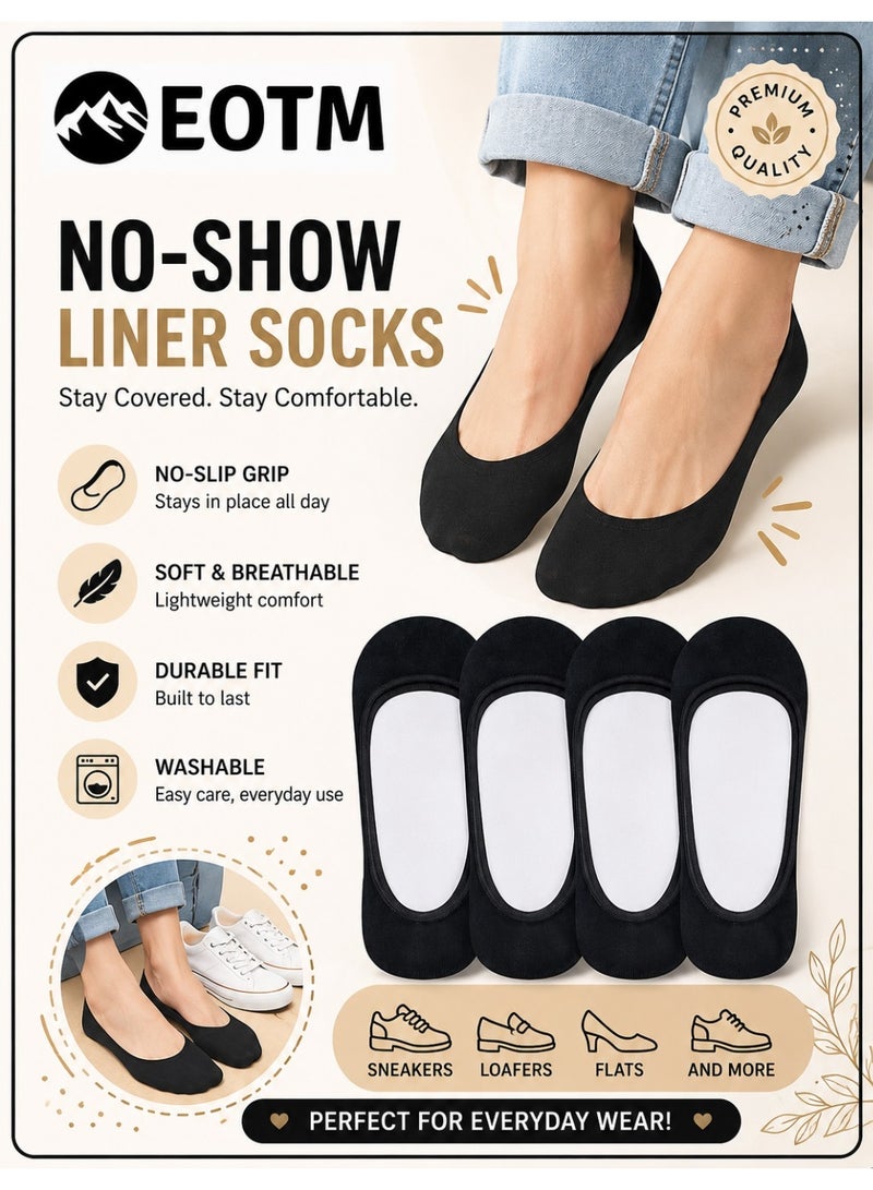 EOTM 4 Pairs Non Slip Invisible Ultra Low Cut No Show Socks For Women - Image 1