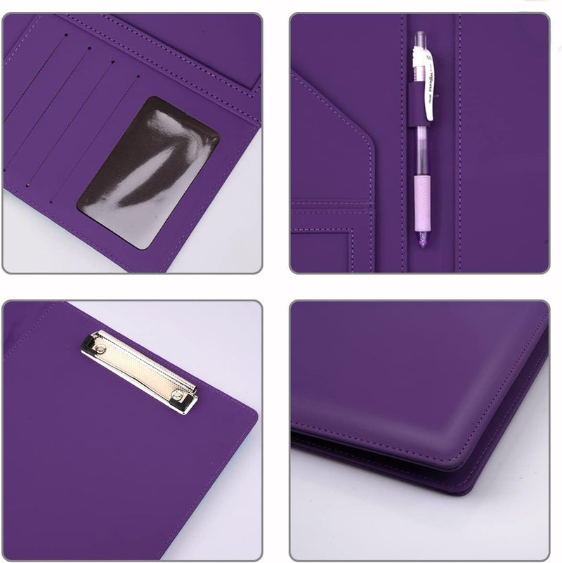 WAVEYU Resume Portfolio Folder, Padfolio Clipboard, Writing Portfolio Leather Clipboard with Cover for Legal Pad Holder Letter Size A4 for Business Conference Notepad Clip Boards, Purple - Image 4