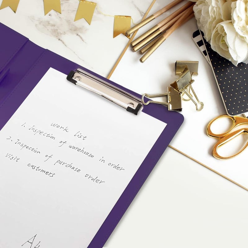 WAVEYU Resume Portfolio Folder, Padfolio Clipboard, Writing Portfolio Leather Clipboard with Cover for Legal Pad Holder Letter Size A4 for Business Conference Notepad Clip Boards, Purple - Image 5