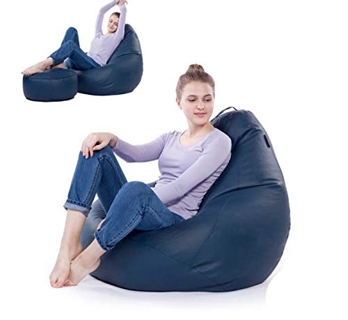 Generic LEXAVI Brand Prefilled Beanbag with Footstool with Beans XXXL Navy  - Image 2