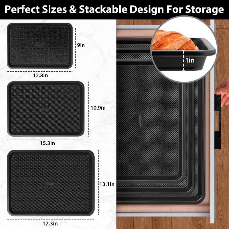 Fire More Cookie Sheets for Baking with Cooling Rack Set of 4, 0.8mm Thick Heavy Duty Nonstick Baking Sheets for Air Fryer, Half/Quarter/Jelly Roll Pans for Oven, Oven Trays with Diamond Texture - Image 4