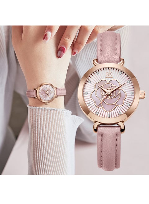 Women Quartz Wrist Watch with Three-Dimensional Floral Dial Elegant Waterproof Watch