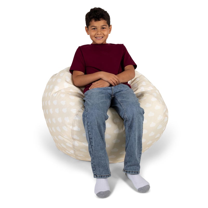 Big Joe Classic Bean Bag Chair for Kids Bedroom and Reading Nook, Easy-Clean Mini Clouds Oat, Durable Nylon Polyester Blend, 2 feet Refillable - Image 1
