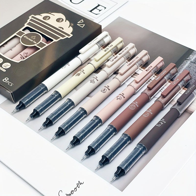 8 Pack Coffee Theme Liquid Ink Gel Pens Fast Drying Black Ink Smooth Writing For Office School Supplies - Image 5