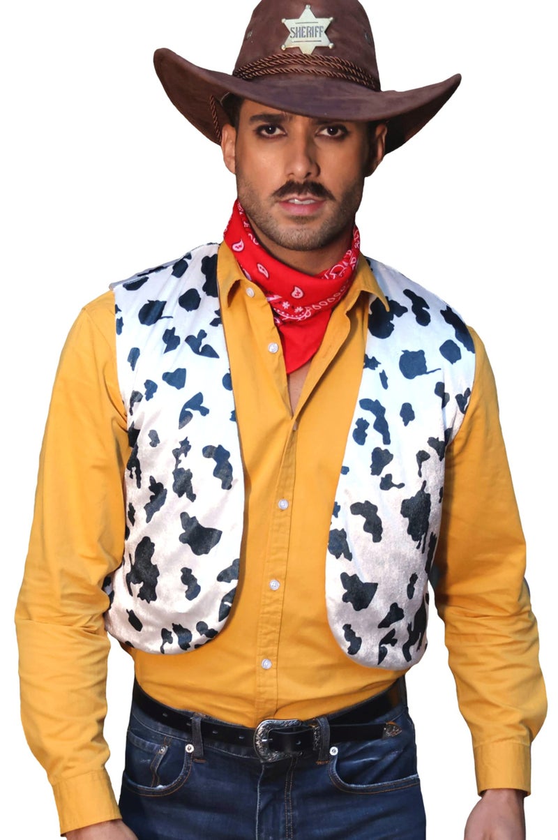 Karlywindow Mens Cow Print Vest Open Front Festival Vintage Hippie Halloween Costumes Outfit Vests White - Image 1