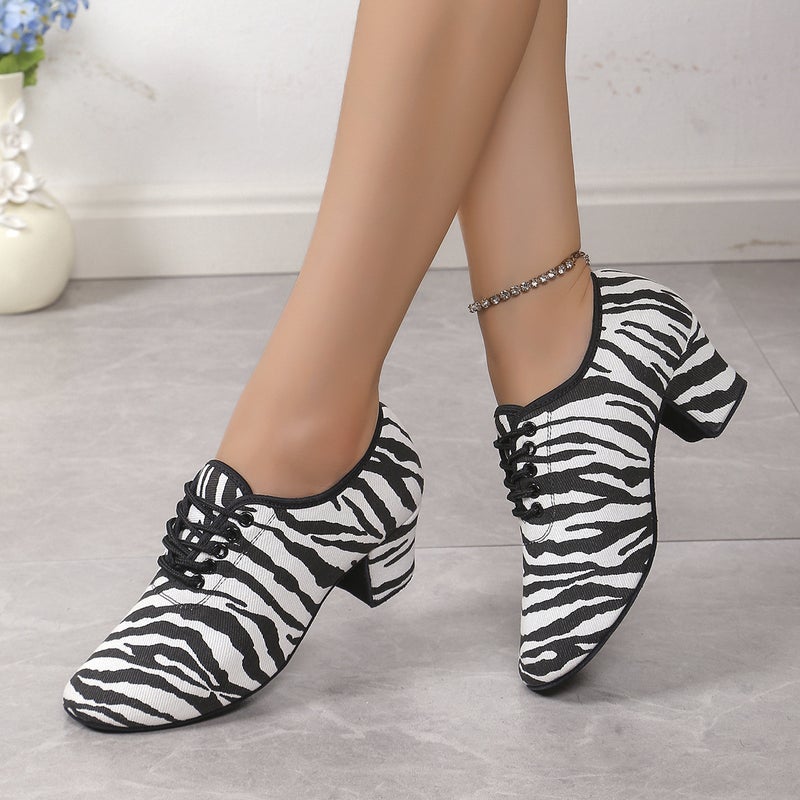 Loquat New Zebra Pattern Modern Dance Indoor Women'S Mid-High Heeled Pas Dances Breathable Soft-Soled Social Dance Shoes Jit - Image 2