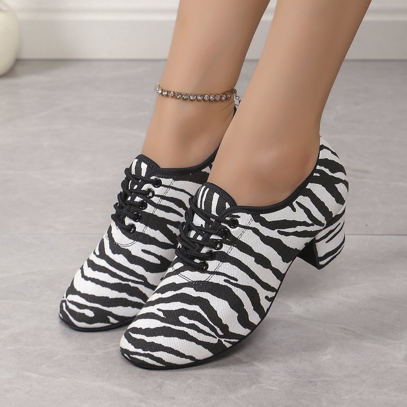 Loquat New Zebra Pattern Modern Dance Indoor Women'S Mid-High Heeled Pas Dances Breathable Soft-Soled Social Dance Shoes Jit - Image 3