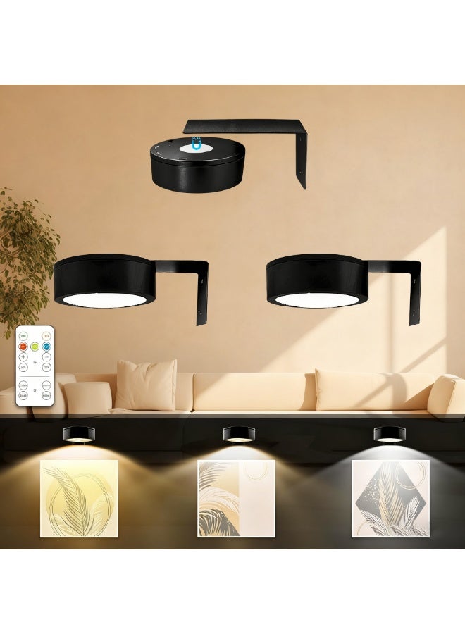 يلا جوي 3 حزم إضاءة للصور، إضاءة للوحات الفنية الجدارية بثلاثة ألوان قابلة للتعتيم، إضاءة LED للوحات الفنية على الحائط للملصقات ولوحات السهام ولوحات الصور الشخصية (أسود،  حزمة واحدة مع جهاز تحكم عن بعد) - Image 1