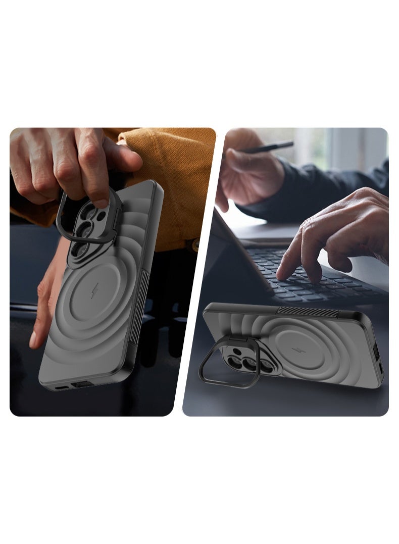 cas:pace Magnetic Phone Case for S25 Series, Anti-slip and Anti-drop Protective Case with Metal Lens Holder, Compatible with MagSafe - Black + Two-layer Tempered Film - Image 4