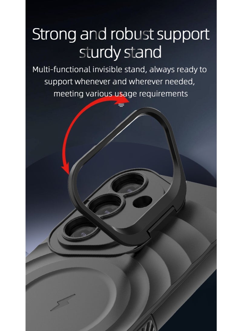 cas:pace Magnetic Phone Case for S25 Series, Anti-slip and Anti-drop Protective Case with Metal Lens Holder, Compatible with MagSafe - Black + Two-layer Tempered Film - Image 3