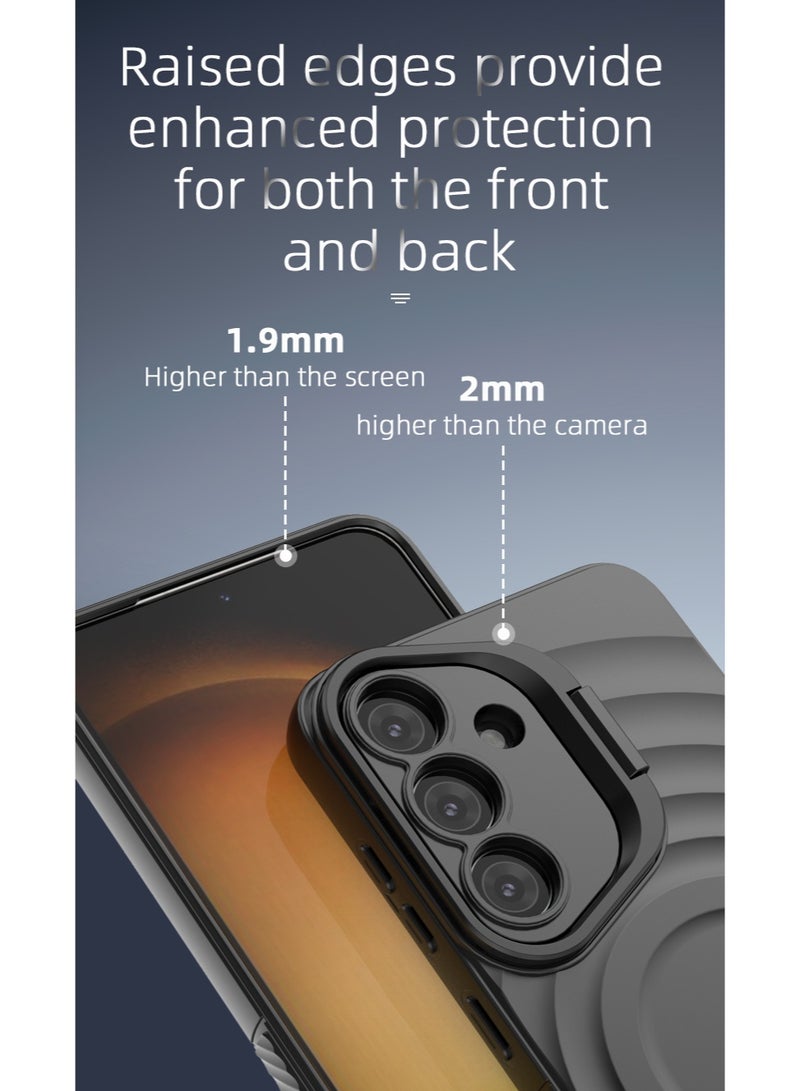 cas:pace Magnetic Phone Case for S25 Series, Anti-slip and Anti-drop Protective Case with Metal Lens Holder, Compatible with MagSafe - Black + Two-layer Tempered Film - Image 5