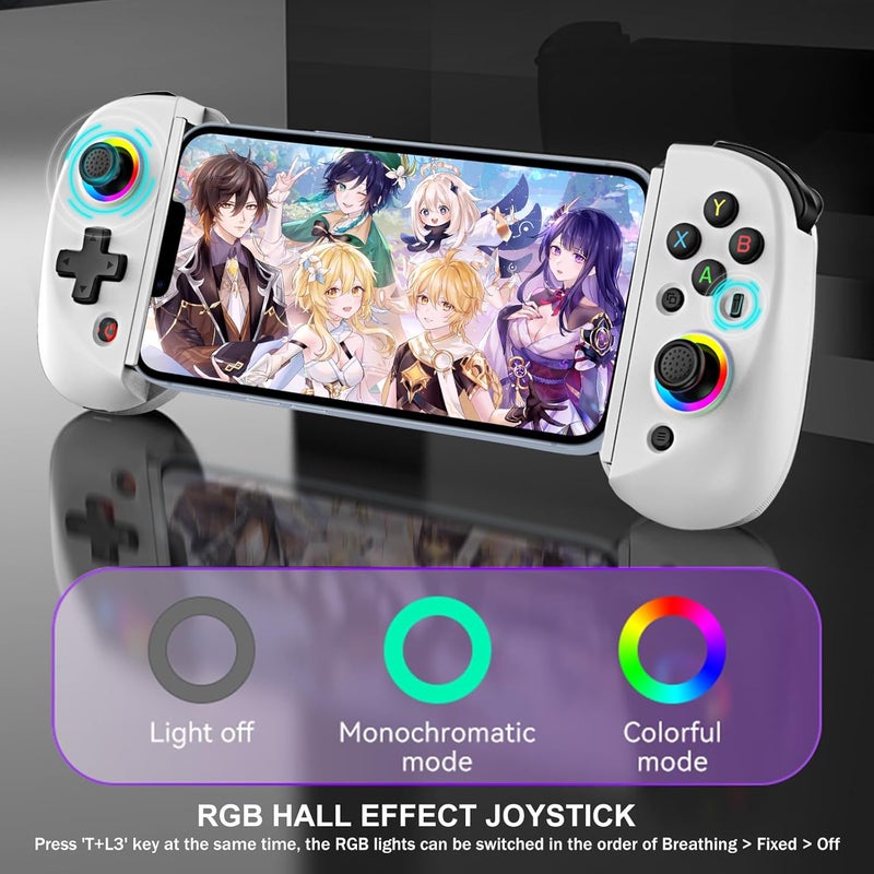 arVin Mobile Gaming Controller for iPad/Tablet[Within 5-10"] Wireless Gamepad for iPhone/Android/PC/Switch/PS4, with RGB Hall Effect Joystick/Turbo/6-Axis Gyro/Vibration/Support Streaming/Cloud Gaming - Image 2
