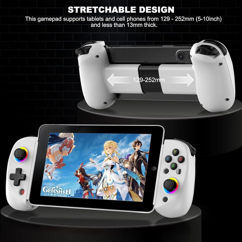 arVin Mobile Gaming Controller for iPad/Tablet[Within 5-10"] Wireless Gamepad for iPhone/Android/PC/Switch/PS4, with RGB Hall Effect Joystick/Turbo/6-Axis Gyro/Vibration/Support Streaming/Cloud Gaming - Image 4