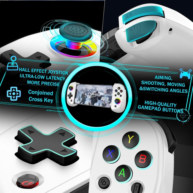 arVin Mobile Gaming Controller for iPad/Tablet[Within 5-10"] Wireless Gamepad for iPhone/Android/PC/Switch/PS4, with RGB Hall Effect Joystick/Turbo/6-Axis Gyro/Vibration/Support Streaming/Cloud Gaming - Image 5