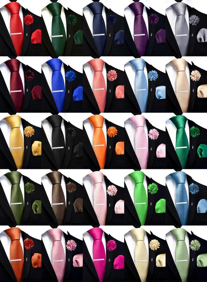 Branduce Mens Gold Tie for Wedding Solid Jacquard Woven Necktie Pocket Square Tie Clip and Lapel Pin Brooch Set (TA15-11) - Image 5
