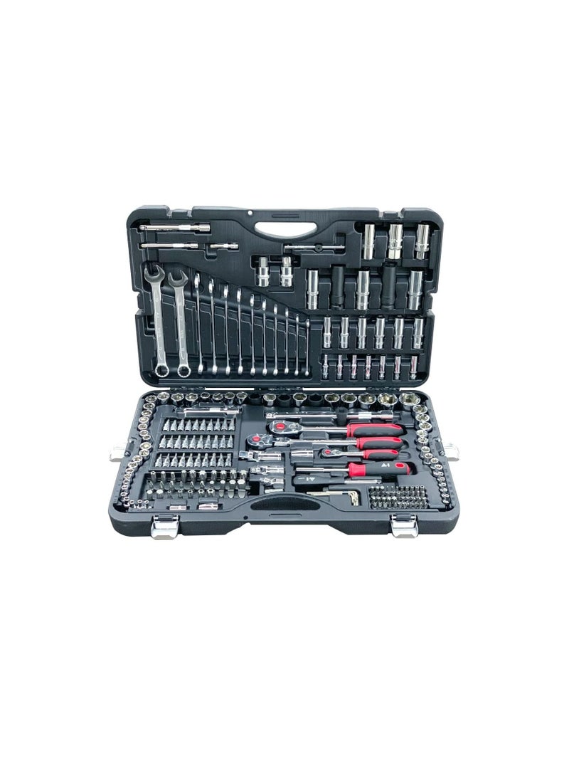 أيه-1 طقم لقم مربع 1/4"+3/8"+1/2" + مفاتيح 215 قطعه ( 1/4" من 4 : 14 مم طويل و قصير و 3/8" 10 : 19 مم  و 1/2" من 13 : 32 مم + سنون) طويل و قصير  - Image 1