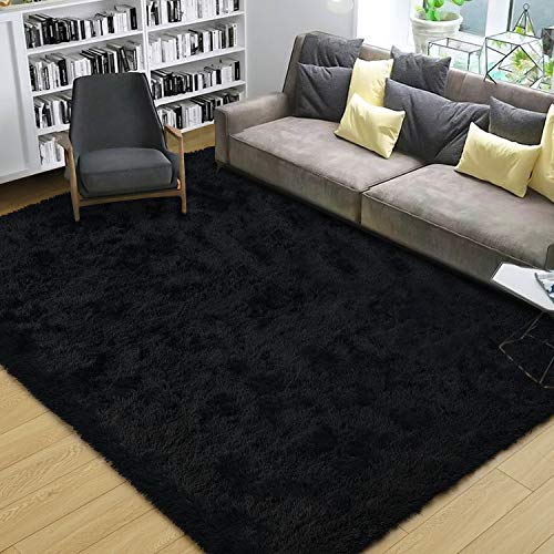 DweIke Fluffy Black Rugs for Bedroom Living Room, 3x5 Feet Soft Plush Shaggy Dark Girls Boys Kids Rug, Non-Slip and Machine Washable Carpet for Dorm Nursery Classroom Decor - Image 3