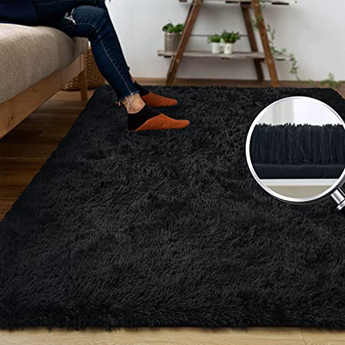 DweIke Fluffy Black Rugs for Bedroom Living Room, 3x5 Feet Soft Plush Shaggy Dark Girls Boys Kids Rug, Non-Slip and Machine Washable Carpet for Dorm Nursery Classroom Decor - Image 2