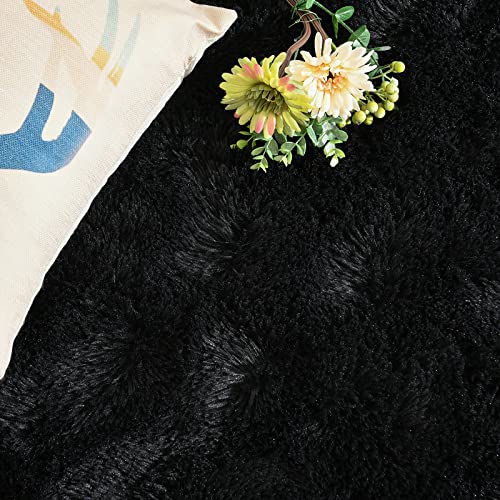 DweIke Fluffy Black Rugs for Bedroom Living Room, 3x5 Feet Soft Plush Shaggy Dark Girls Boys Kids Rug, Non-Slip and Machine Washable Carpet for Dorm Nursery Classroom Decor - Image 4