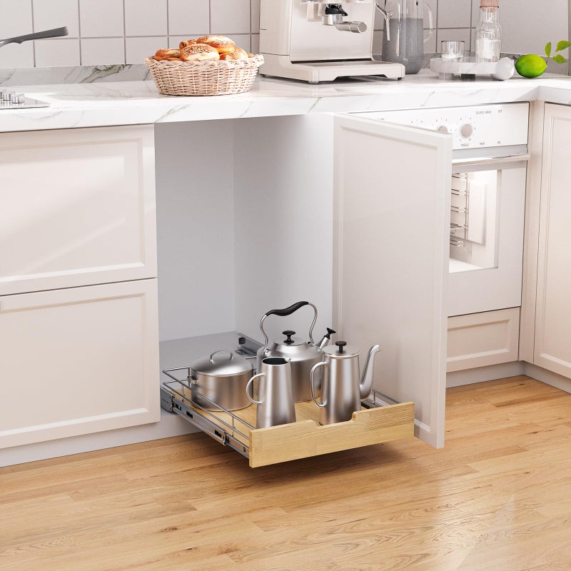 Sikarou Pull Out Cabinet Organizer,Heavy-Duty Slide Out Shelf, Wood And Wire Basket, Pull Out Drawer for for Kitchen Under Sink Space, Pantry, Bathroom (14 * 21 WM) - Image 4