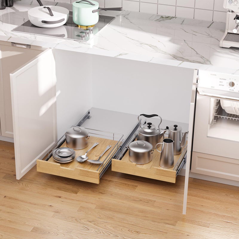 Sikarou Pull Out Cabinet Organizer,Heavy-Duty Slide Out Shelf, Wood And Wire Basket, Pull Out Drawer for for Kitchen Under Sink Space, Pantry, Bathroom (14 * 21 WM) - Image 5