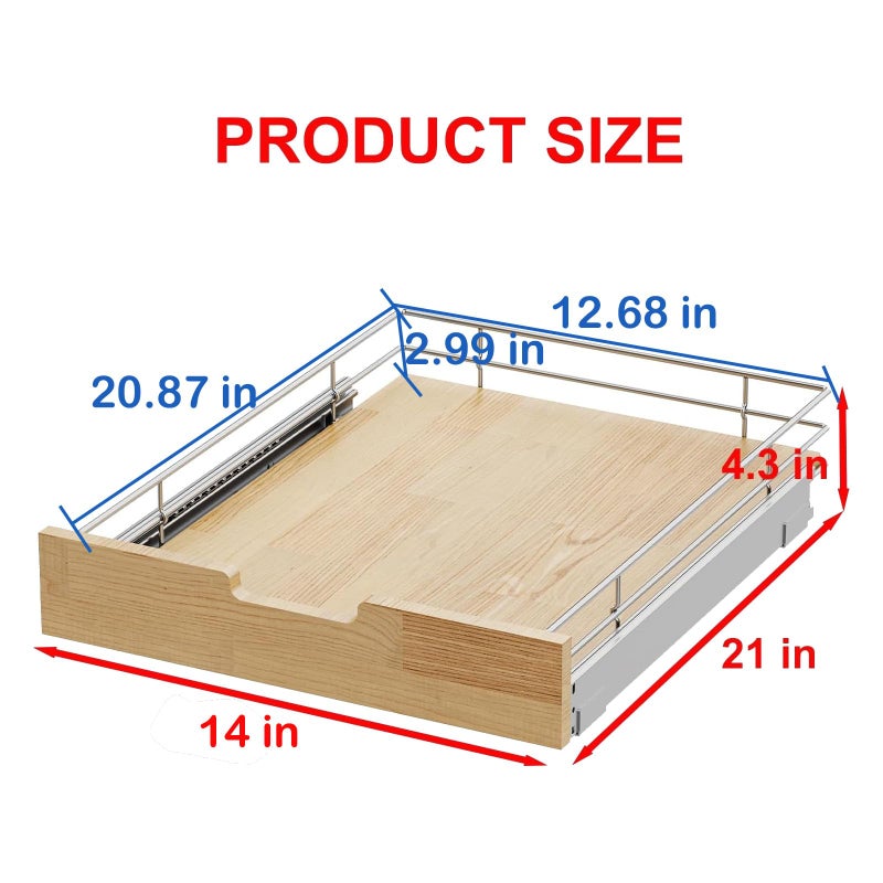 Sikarou Pull Out Cabinet Organizer,Heavy-Duty Slide Out Shelf, Wood And Wire Basket, Pull Out Drawer for for Kitchen Under Sink Space, Pantry, Bathroom (14 * 21 WM) - Image 2
