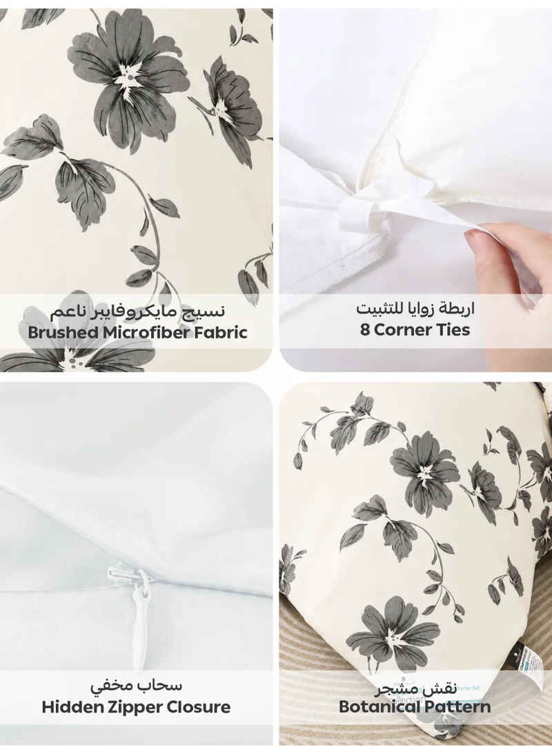 Donetella QUEEN (180x200 cm) Printed Duvet Set, Queen Size Fits 180x200 cm - 4-Pcs Bed Set, Brushed Microfiber Fabric - 1 Duvet Cover, 1 Fitted Sheet, 1 Pillow Shams, 1 Pillowcases (Filler Not Included)  | Best Price UAE