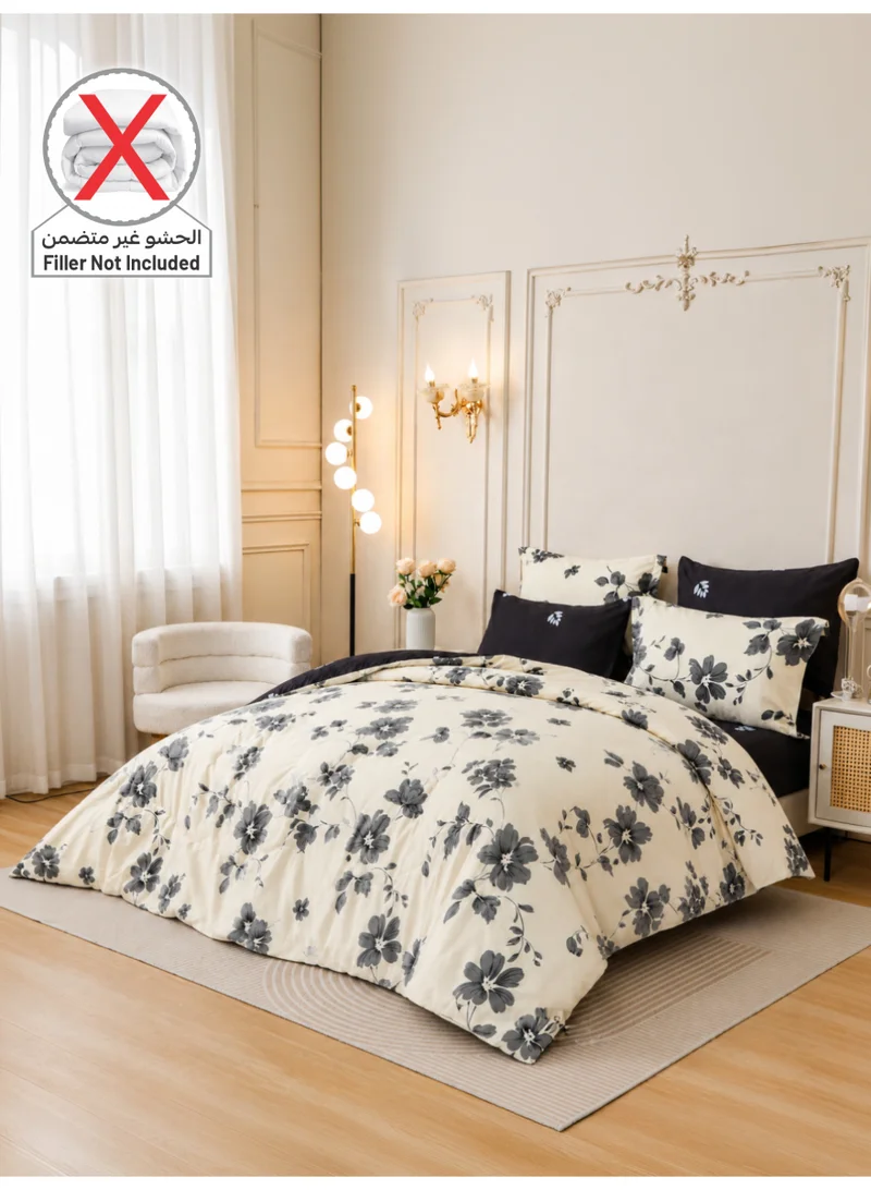 Donetella QUEEN (180x200 cm) Printed Duvet Set, Queen Size Fits 180x200 cm - 4-Pcs Bed Set, Brushed Microfiber Fabric - 1 Duvet Cover, 1 Fitted Sheet, 1 Pillow Shams, 1 Pillowcases (Filler Not Included)  | Best Price UAE