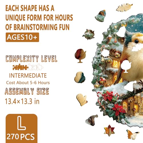 Artipuz Christmas Wooden Puzzles for Adults Christmas Birds Wooden Puzzle Unique Shape Wood Jigsaw Puzzle for Adults Wood Puzzles Adult Gifts for Family Wall Art Home Decor 270pcs 134 133in L - Image 5