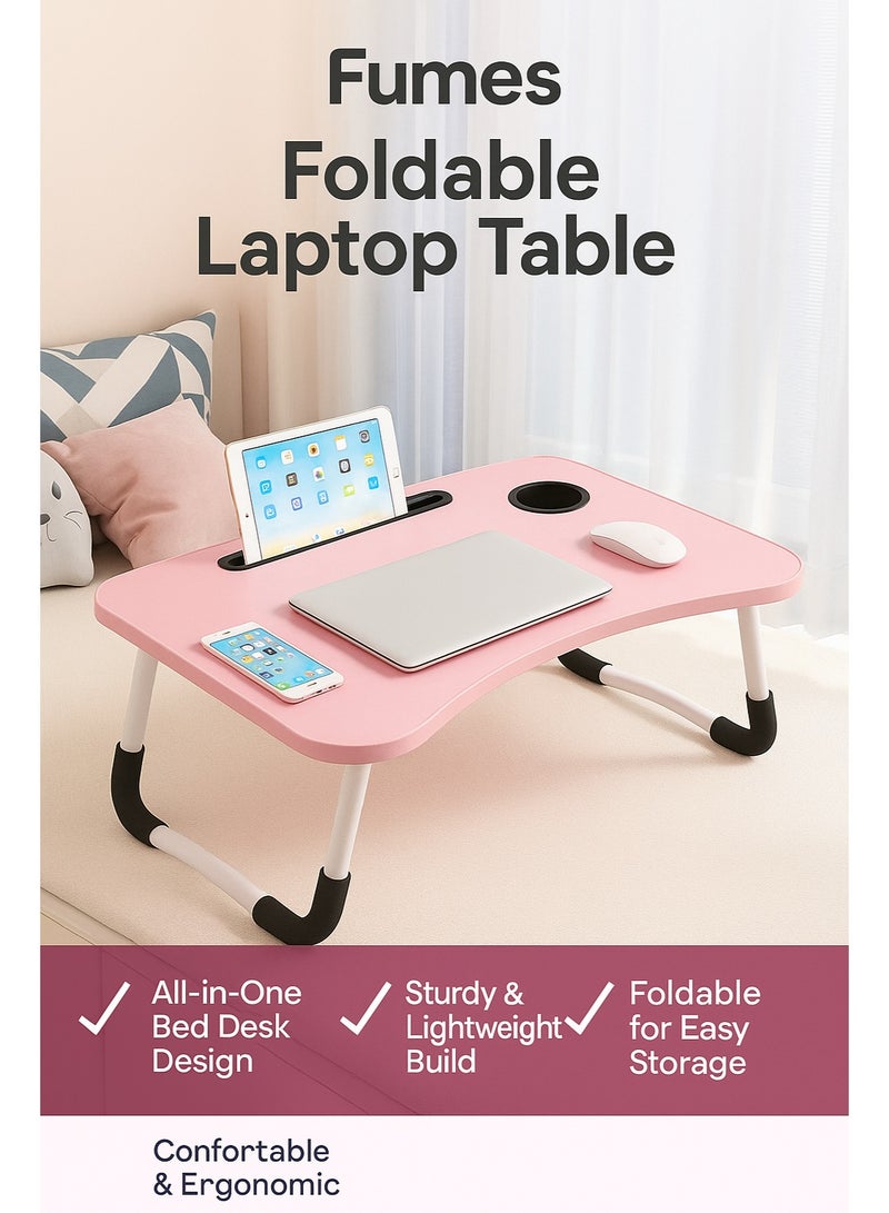 الأبخرة طاولة كمبيوتر محمول قابلة للطي للسرير مع جهاز iPad وحامل أكواب وصينية لاب توب قابلة للتعديل وحامل دفتر ملاحظات قابل للطي وأرجل غير قابلة للانزلاق وطاولة قراءة للعمل والدراسة والتخييم  - Image 2