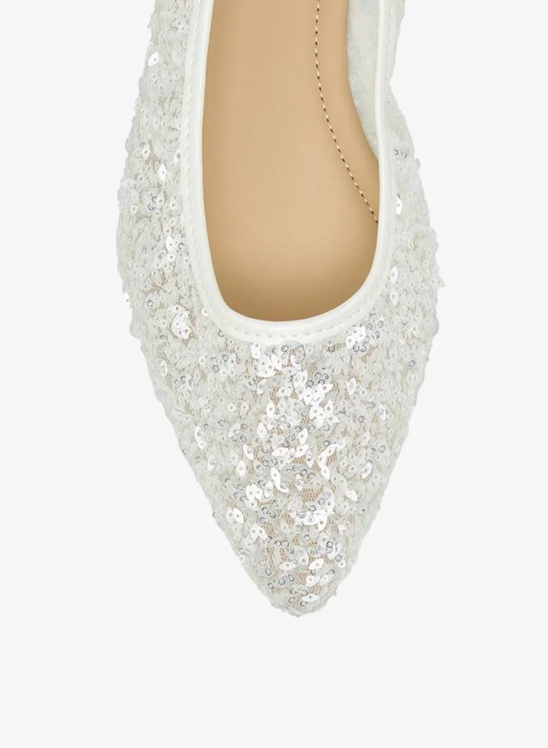 Flora Bella By Shoexpress WHITE Women Sequin Embellished Ballerina Shoes Ramadan Collection for Women | Best Price UAE