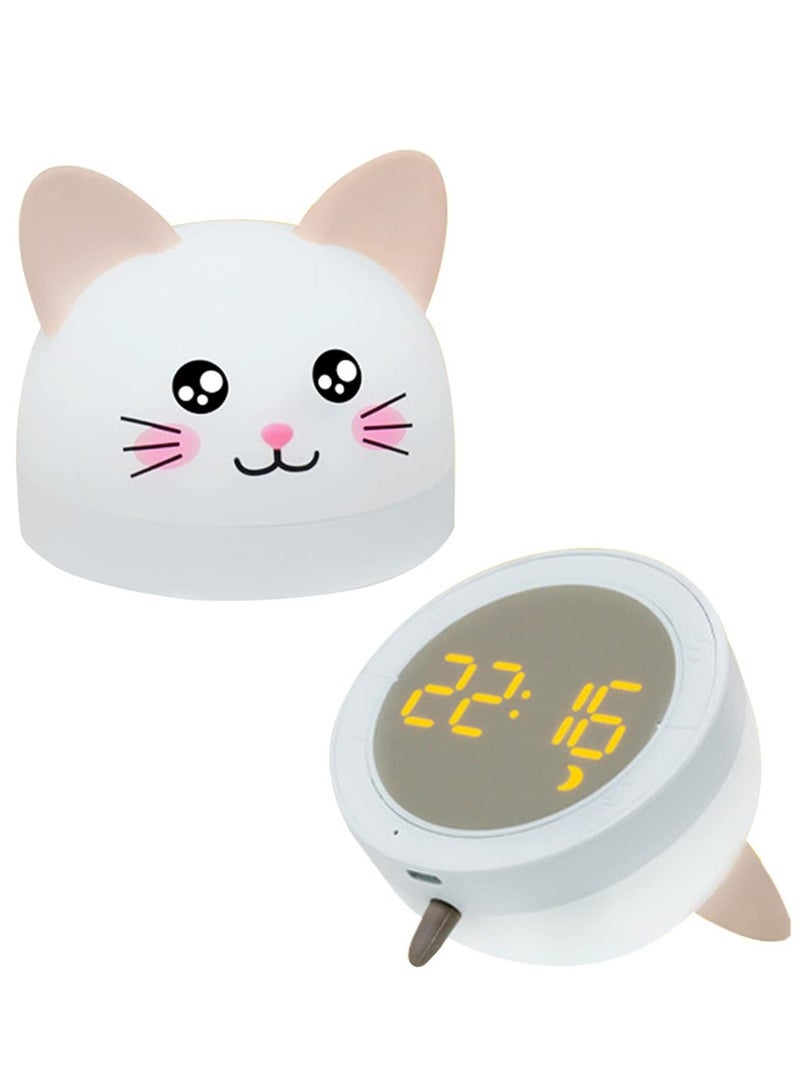 Y&D Kids Alarm Clock with Night Light, Cute Cat Digital for Kids, Toddlers 12/24H Calendar and Rechargeable Sleep Trainer Boys Girls Bedroom  - Image 1
